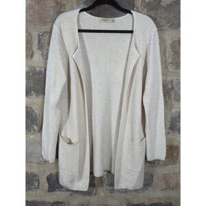 Escandelle‎ Paris Sweater Woman's S/M White Rainbow Thread Open Cardigan